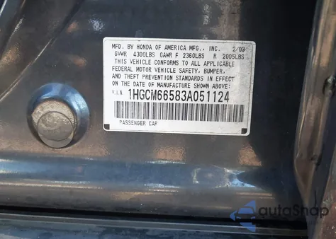 2003 Honda Accord 3.0 Ex z USA, uszkodzony, nr VIN 1HGCM66583A051124